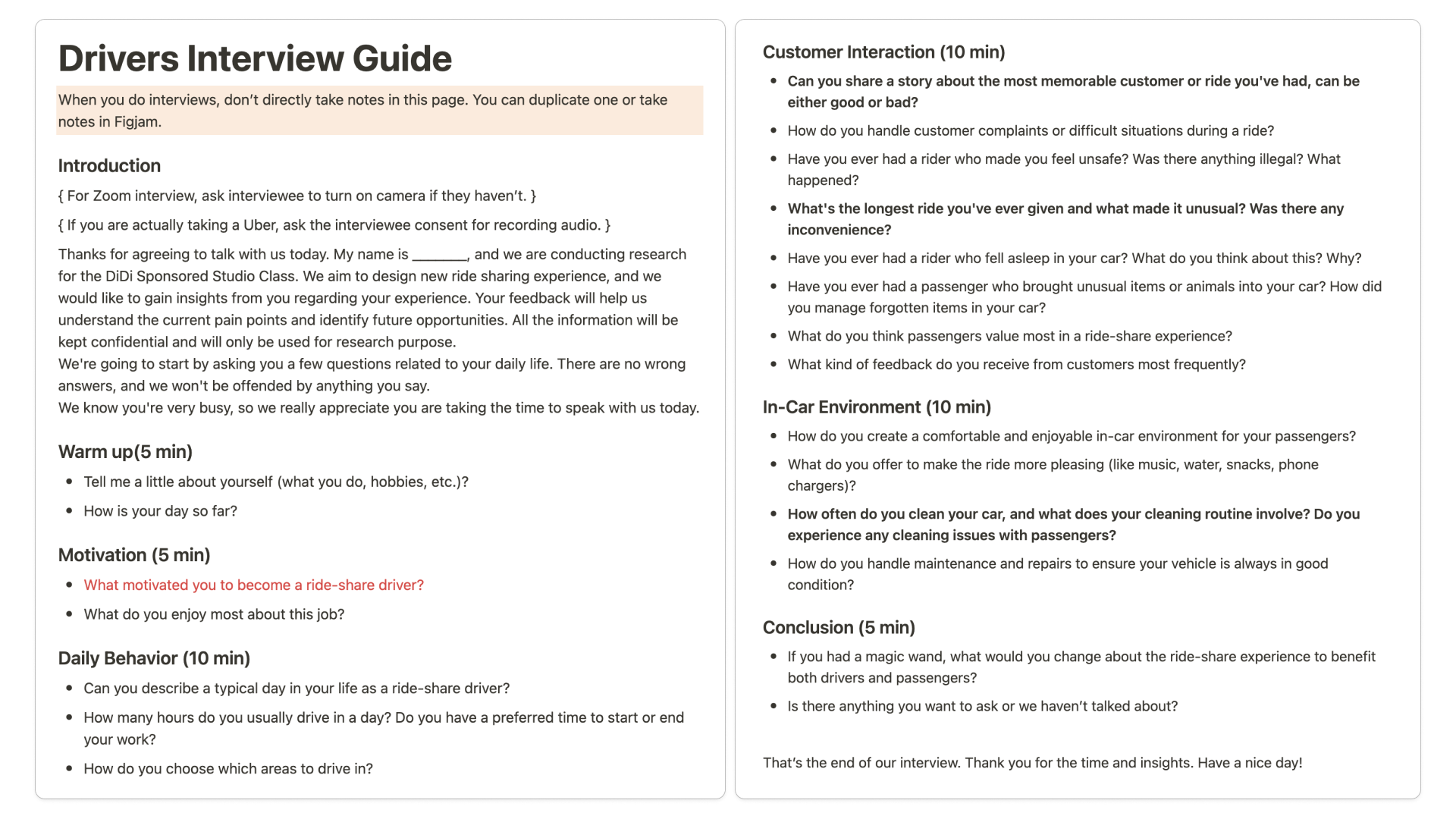 Driver Interview Guide